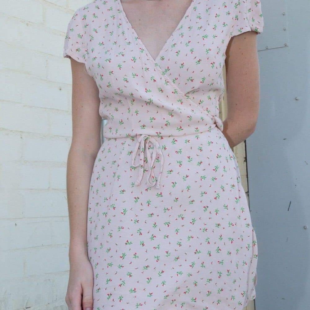 Brandy Melville White, Pink Flower Robbi Dress